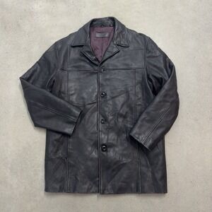 Alfani Men's Jacket Black Genuine Leather Button Down Jacket Lined Pockets Med